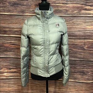 American Eagle Outfitters Vintage Gray Puffer Jacket with Crest Logo | Medium
